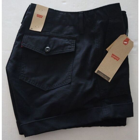 Levi's A09830001 Women's Sz 30 Black Ribcage Hi-Waist Utility Cuffed Shorts $80 - Picture 4 of 7